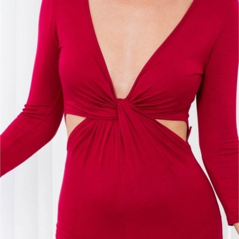 BOHO DARK RED CUT OUT WAIST DRESS - Picture 3 of 3